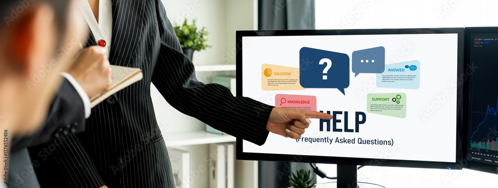 Poster help screen on the website provide answer to faq frequently asked question brisk with knowledge info