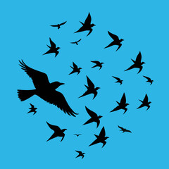 Silhouette illustration of a flock of birds flying in the sky