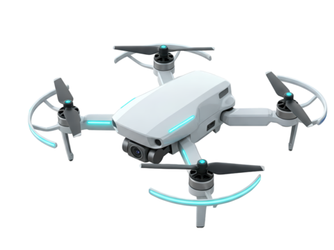 white quadcopter isolated on a transparent background