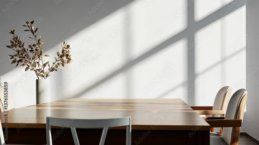 Poster sunlight text casting a window, streams shadows across a minimalist white room featuring copy space 