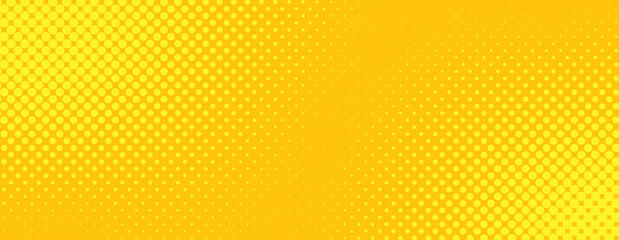 Yellow halftone cartoon pattern. Orange retro comic gradient background. Pop art gradient dotted texture. Vector backdrop for poster, banner, advertisement