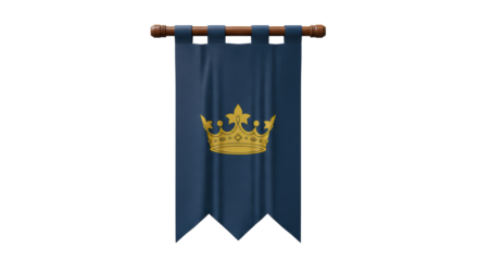 Isolated Royal Blue Banner with Golden Crown Emblem