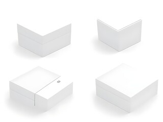 Elegant white boxes showcasing versatile folding options for modern minimalist packaging design with clean lines and subtle shadows.