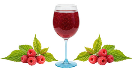 Isolated Raspberry Wine in Glass with Fresh Raspberries