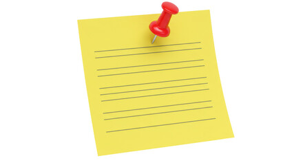 Isolated Yellow Sticky Note with Red Pin