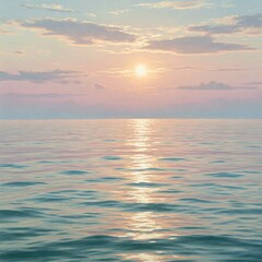 Obraz premium Morning Sunlight Over Calm Ocean Surface