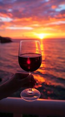 Someones hand holding glass with wine