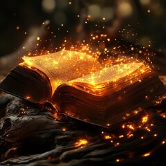 Fantasy Book with Glowing Pages and a Soft Smoky Aura