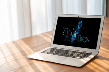 Medical science technology and futuristic healthcare virtual computer software analyze human health...