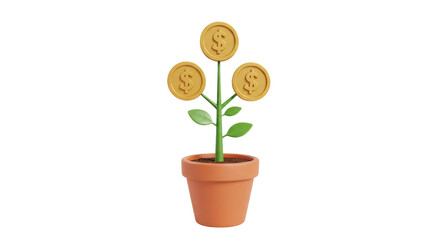 Isolated Money Plant in Pot Symbolizing Financial Growth