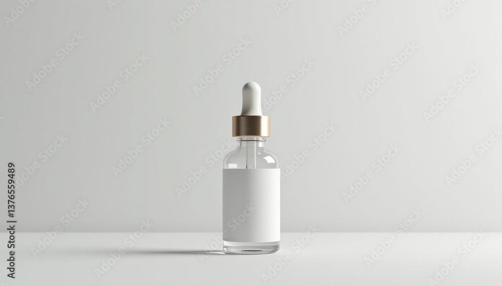 Poster Serum bottle with blank label on minimalistic background  