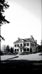 Elegant Mansion Against Monochromatic Backdrop