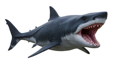 Fototapeta premium Great White Shark Swimming with Open Mouth Aggressive Predator Ocean