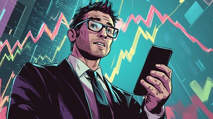 Financial analyst examining stock market trends on his mobile device.