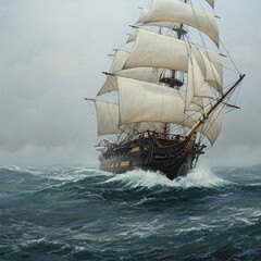 Obraz premium Classical Ocean Voyage in Thick Fog