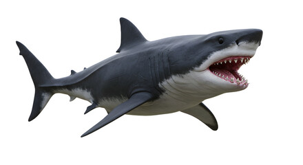 Fototapeta premium Swimming Shark Showing Teeth Isolated on White Background Wildlife Concept