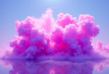 A pink cloud is reflected in the water of a lake