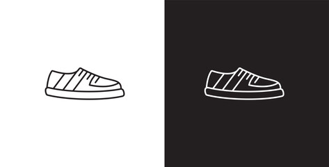 Line icon of men's shoes. Vector illustration icon of modern and classic men's sneakers. Fashion icon on black and transparent background. Fashion icon.