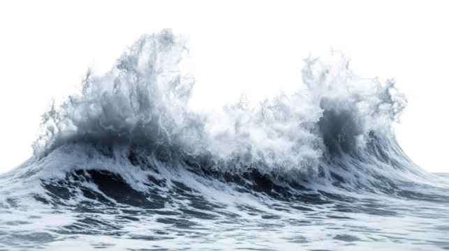 Big ocean wave breaking with foam and transparent background