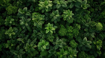 Obraz premium A lush green canopy of diverse leaves, showcasing various textures and shades of green in a vibrant natural setting.