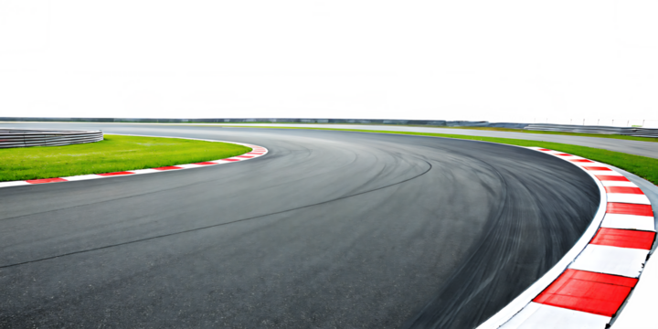 A race track curving right PNG isolated on white background.AI GENERATED