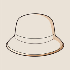 Simple Line Art Illustration of a Beige Bucket Hat