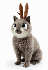 Obraz premium A small gray cat with antlers on its head