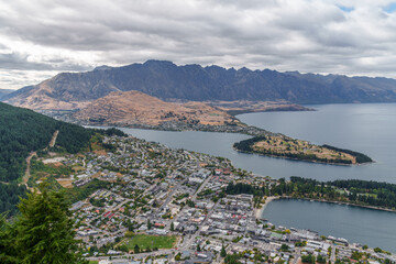 Arial view of the city center of Queenstown