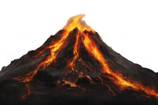 Volcanic eruption with lava isolated on white background