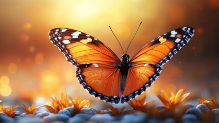 Fototapeta premium Beautiful butterfly, golden hour