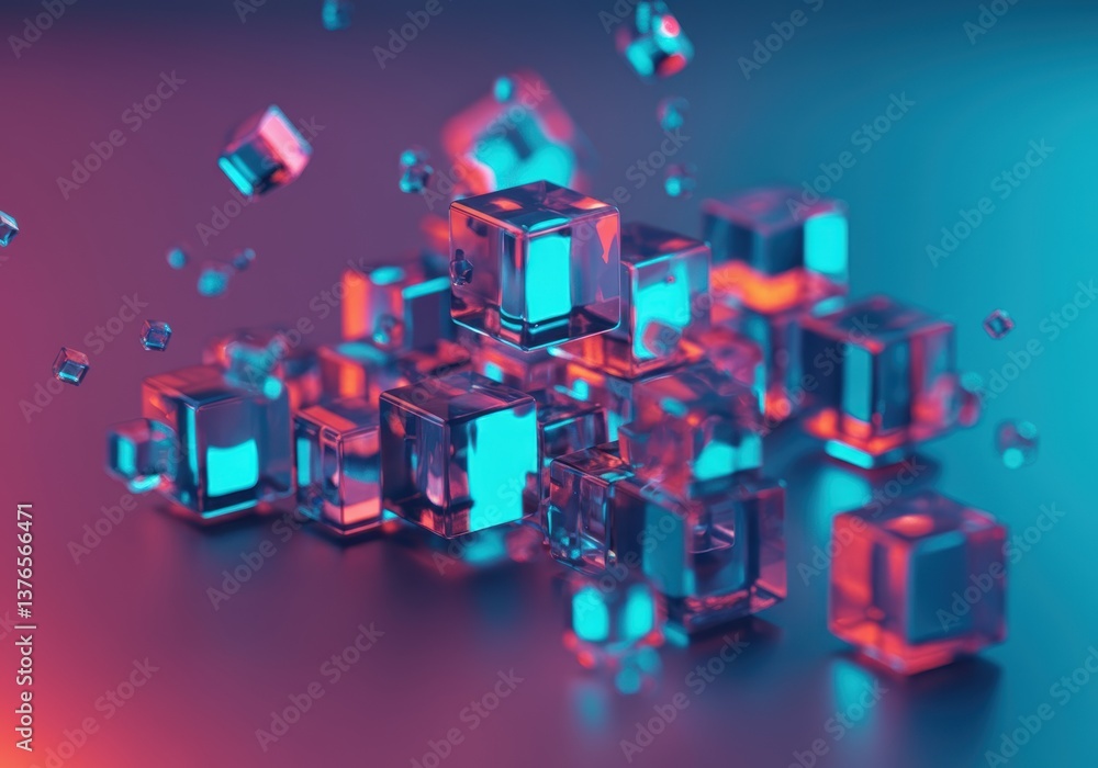 Poster colorful translucent cubes creating a vibrant abstract composition