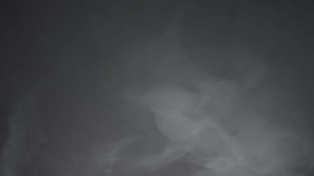 Abstract white smoke in slow motion. Smoke, Cloud of cold fog in light spot background. Light, white, fog, cloud, black background, 4k, ice smoke cloud. Floating fog.