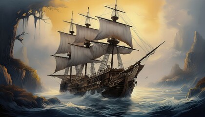 Obraz premium Broken Sails Catch Ghostly Winds of Night