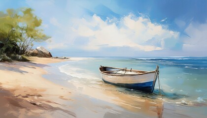 Naklejka premium Light-Filled Impressionist Seascape With Boat