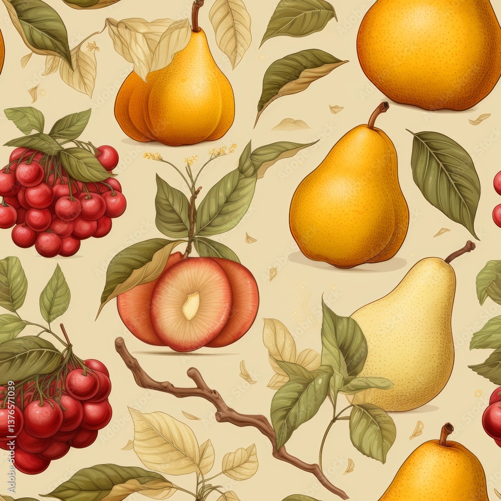 Poster seamless pattern featuring a variety of fruits on a simple background for vibrant design