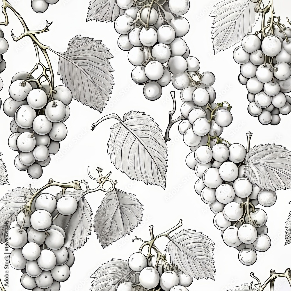 Poster elegant seamless pattern of minimalist fruit contours on a white background for design use