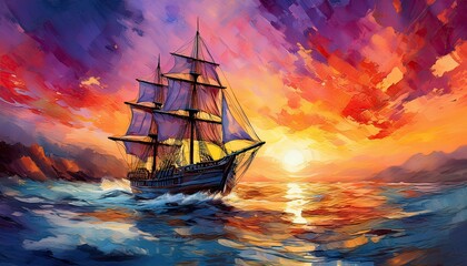 Obraz premium Sailing Toward Light in a Painted Sky