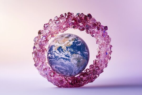 An Earth globe is encircled by a crystalline formation of jewels - Powered by Adobe