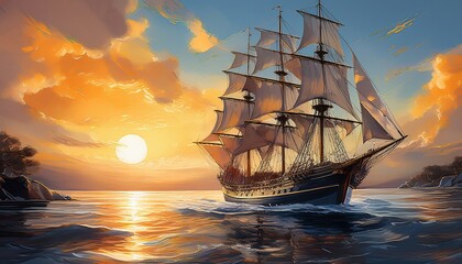 Obraz premium Tall Ship in Evening Light