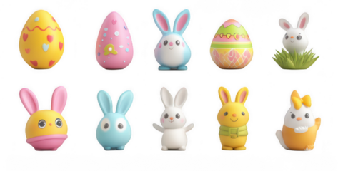 Easter 3D icon collection isolated on transparent or white background