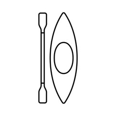 Kayak and paddle icon. Black outline linear silhouette. Editable strokes. Top front view. Vector simple flat graphic illustration. Isolated object on white background. Isolate.