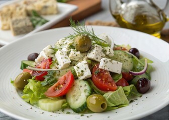  Fresh salad on white plate. Keywords: plate, food, healthy, ingredients. 
