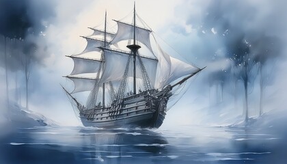 Fototapeta premium Enchanted Vessel on a Quiet Morning