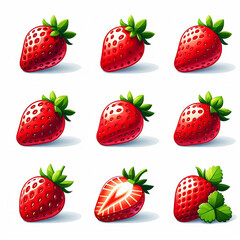 Set of strawberries isolated fruits from different views vector illustrations isolated on white background