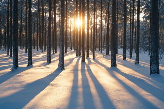 Snowy forest with sunlight - Powered by Adobe