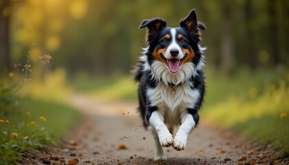 border collie puppy, Energetic Border Collie Running in Nature
