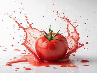  Red tomato with white seeds on white surface. 