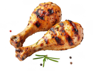 Golden brown grilled chicken thighs isolated on transparent background PNG