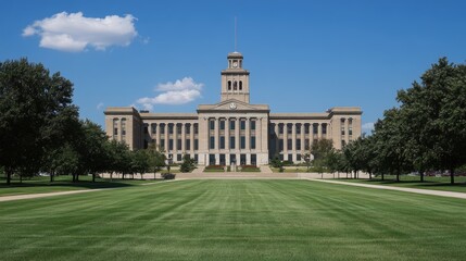 Obraz premium Downtown Lincoln: Iconic Skyline Featuring the Nebraska State Capitol in the Heart of NE