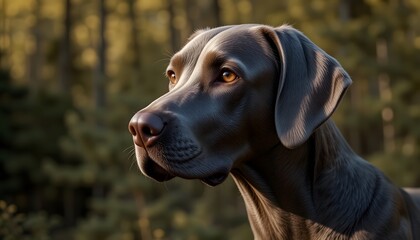 portrait of a dog, Dark-Coated Labrador Retriever in Serene Outdoor Setting